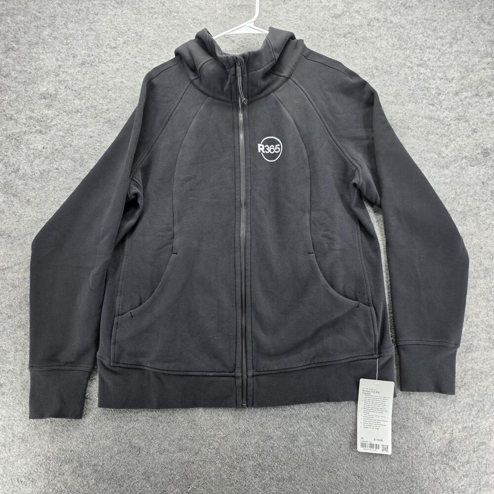 Lululemon Scuba Full Zip Hoodie Womens 18 Black R365 Logo Cotton Fleece Jacket